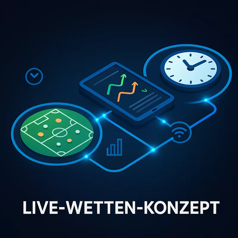 Live-Wetten Funktionsweise - Echtzeit-Konzept mit schwankenden Quoten, Spielfeldansicht und Live-Countdown